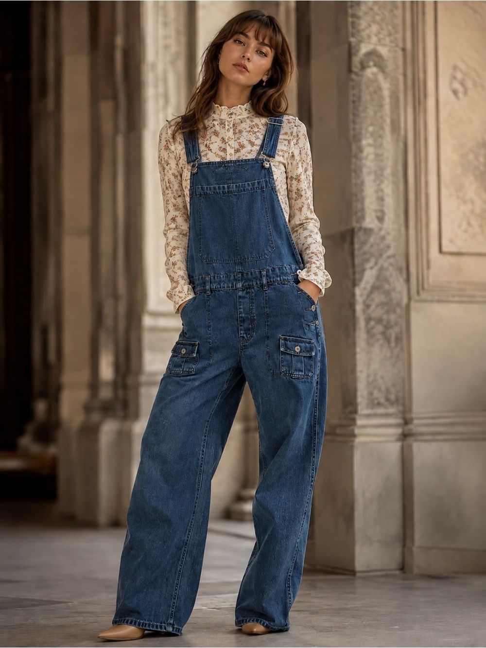 L.A. Blues Denim Overalls Relaxed Wide Leg- Size Lg